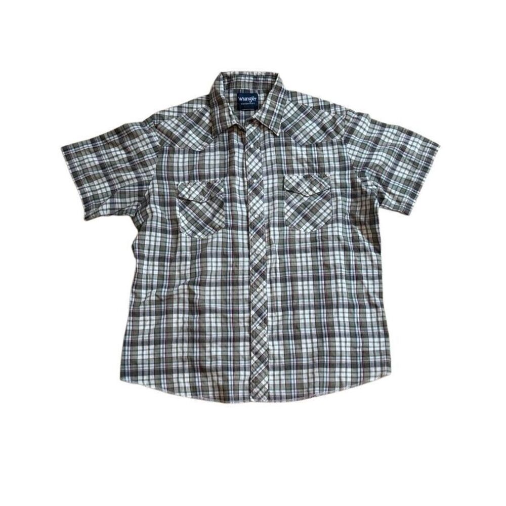 Vintage Wrangler Plaid Pearl Snap Short Sleeve Shirt Green XL